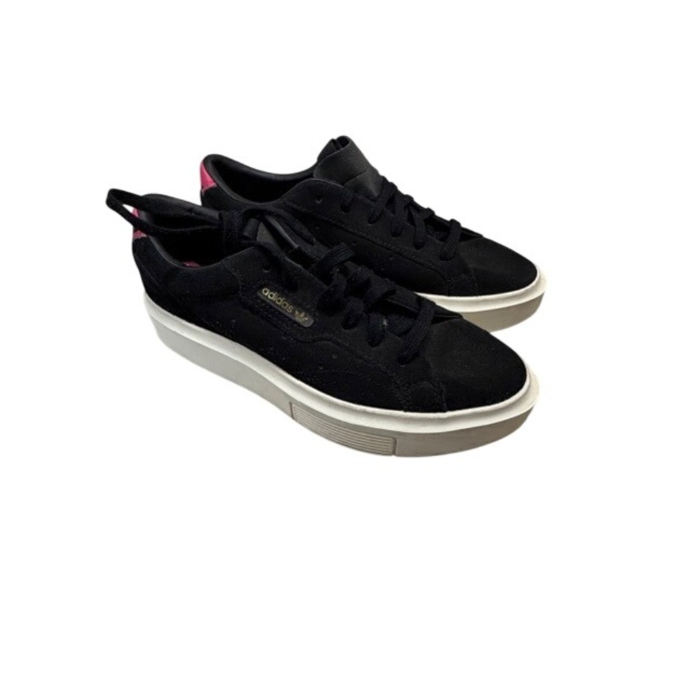 Adidas Sleek Super Womens Sneakers Black Pink Suede Platform Shoes21 Size 6